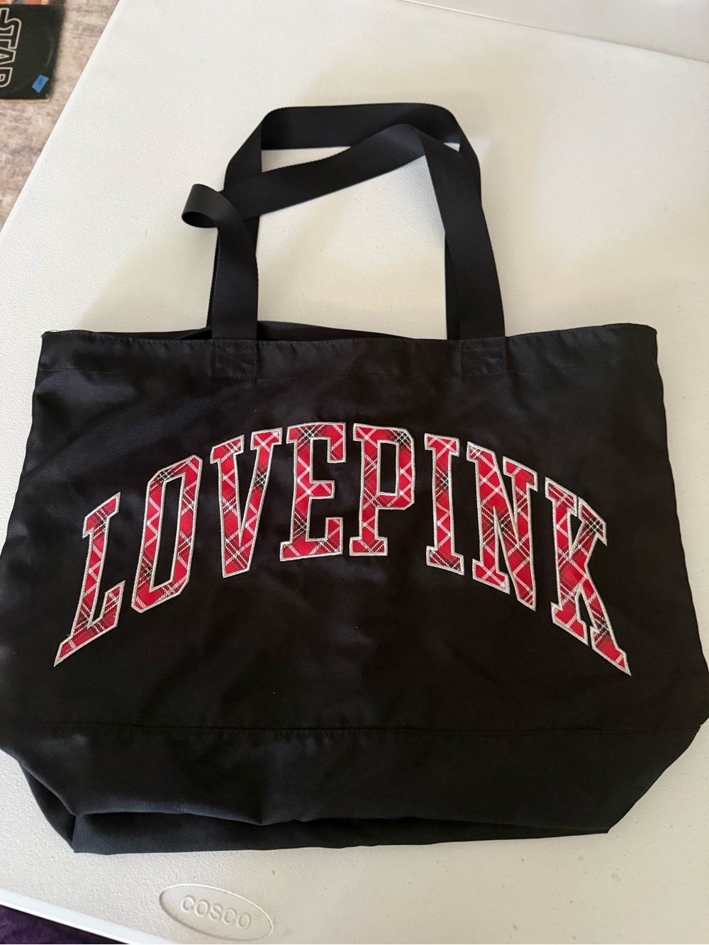 Victoria’s Secret PINK Weekender Tote Plaid “LOVE PINK” Logo Black Large Zipper